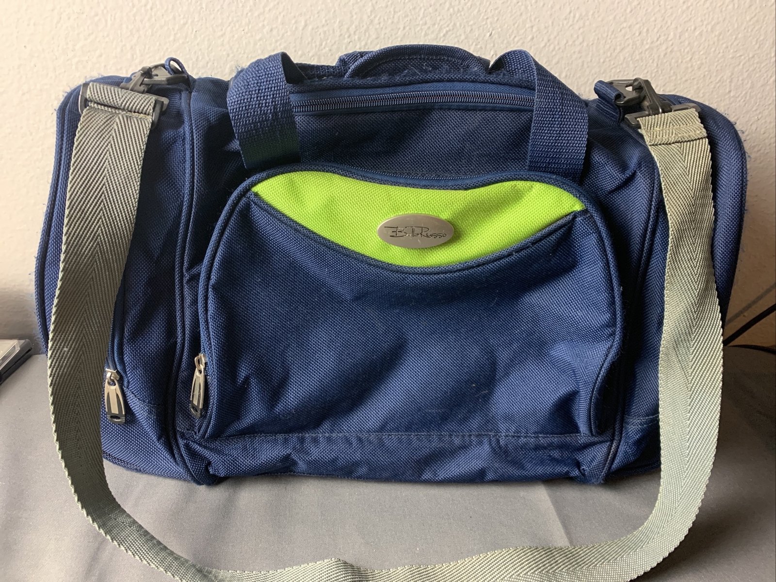 Bella Russo Duffel Bag Blue Green Gym Travel Suitcase Nylon 4 Pockets