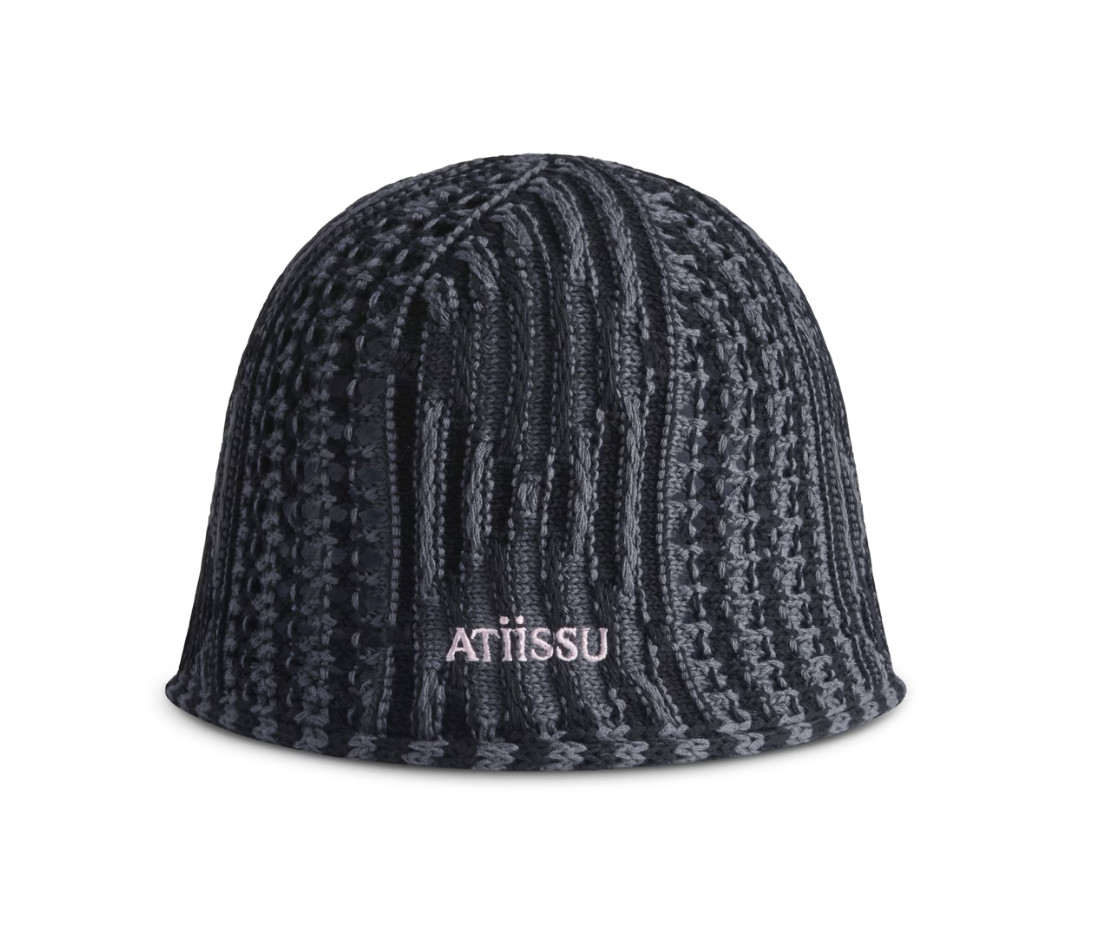ATIISSU Squeeze Bucket Hat Gray | Cotton Mesh Stripe Knit Dome Hat with Logo