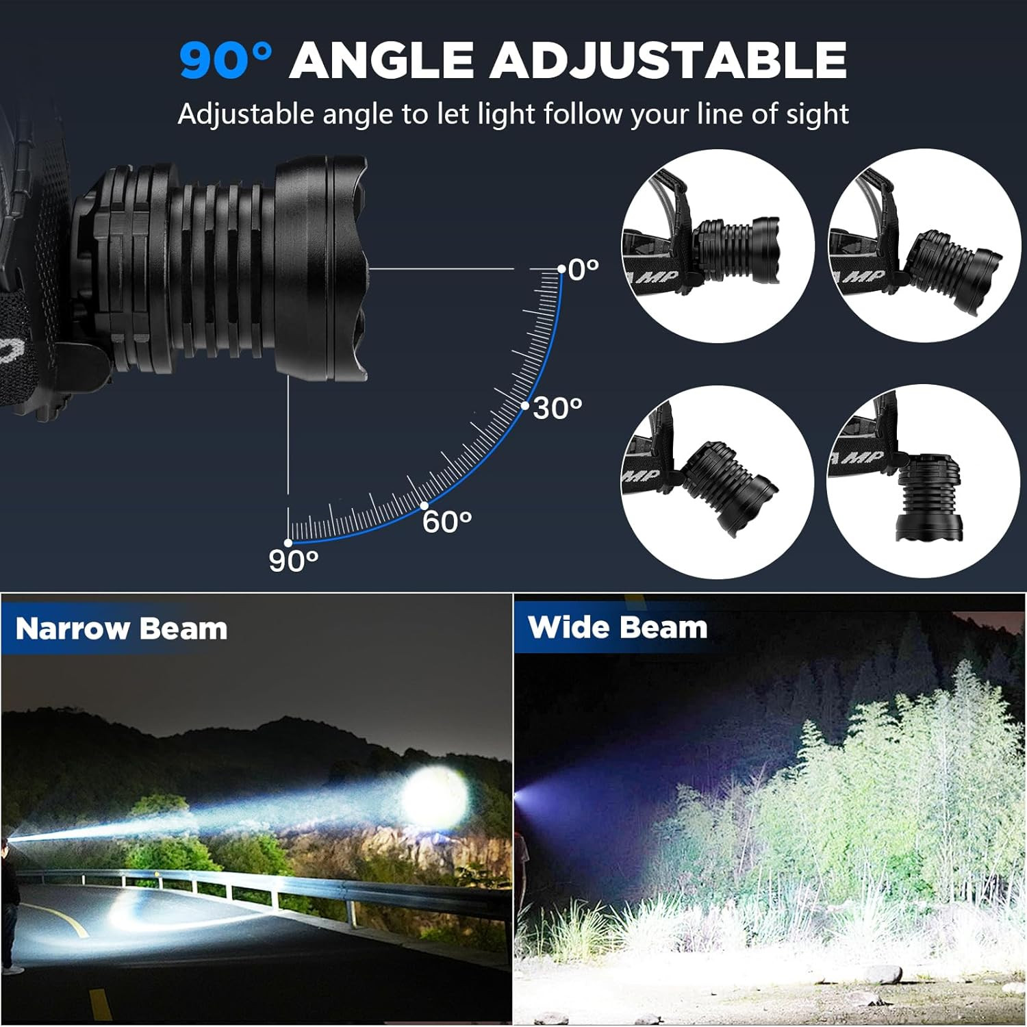 Linterna Frontal Recargable 3000 Lumenes LED 5 Modos Impermeable Ajustable