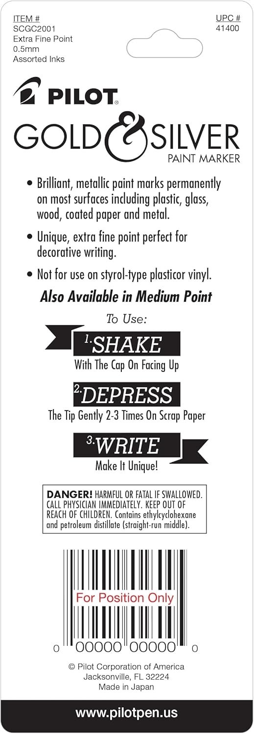 PILOT Metallic Permanent Paint Markers, 1 Each Gold & Silver, Extra Fine Point,