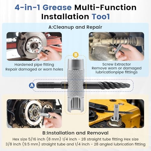 2 Pcs Grease Fitting Tool, 4-in-1 Grease Zerk Fitting Tool, Grease Zerk Tool