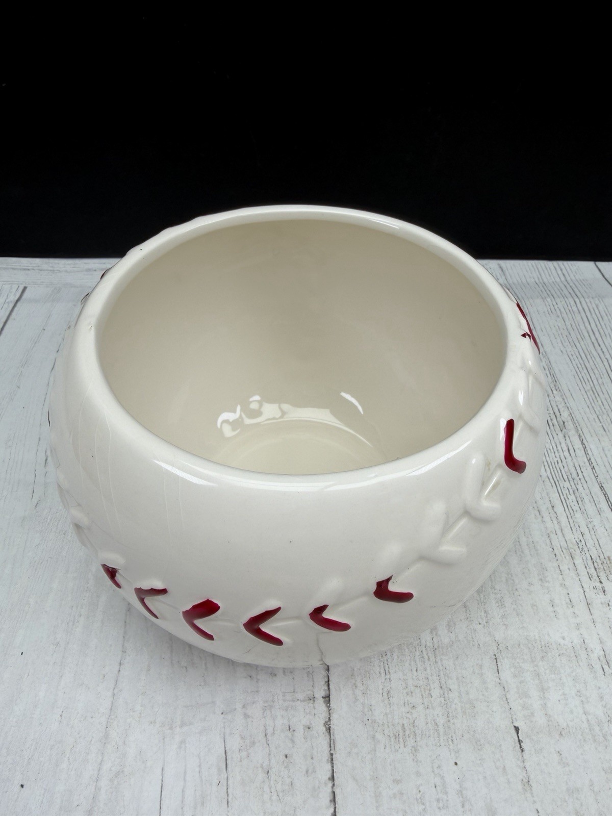 Burton + Burton Ceramic Baseball Planter Pot Raised Stitching