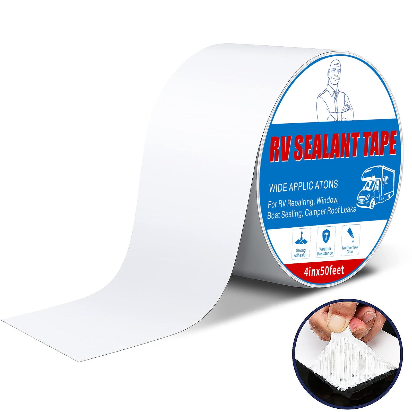 RV Roof Tape 4 Inch x 50 Feet White UV-Resistant Weatherproof Awning Repair