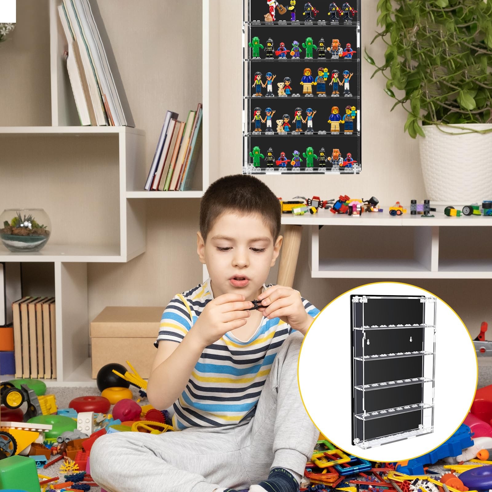 Minifigures Display Case Wall Mounted with Built in Stands for 40 Figurines C...