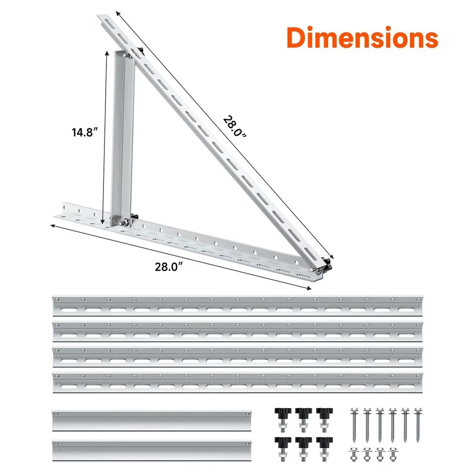 Renogy Solar Panel RV Tilt Mount Brackets Rooftop Flat Surface Adjustable Frame