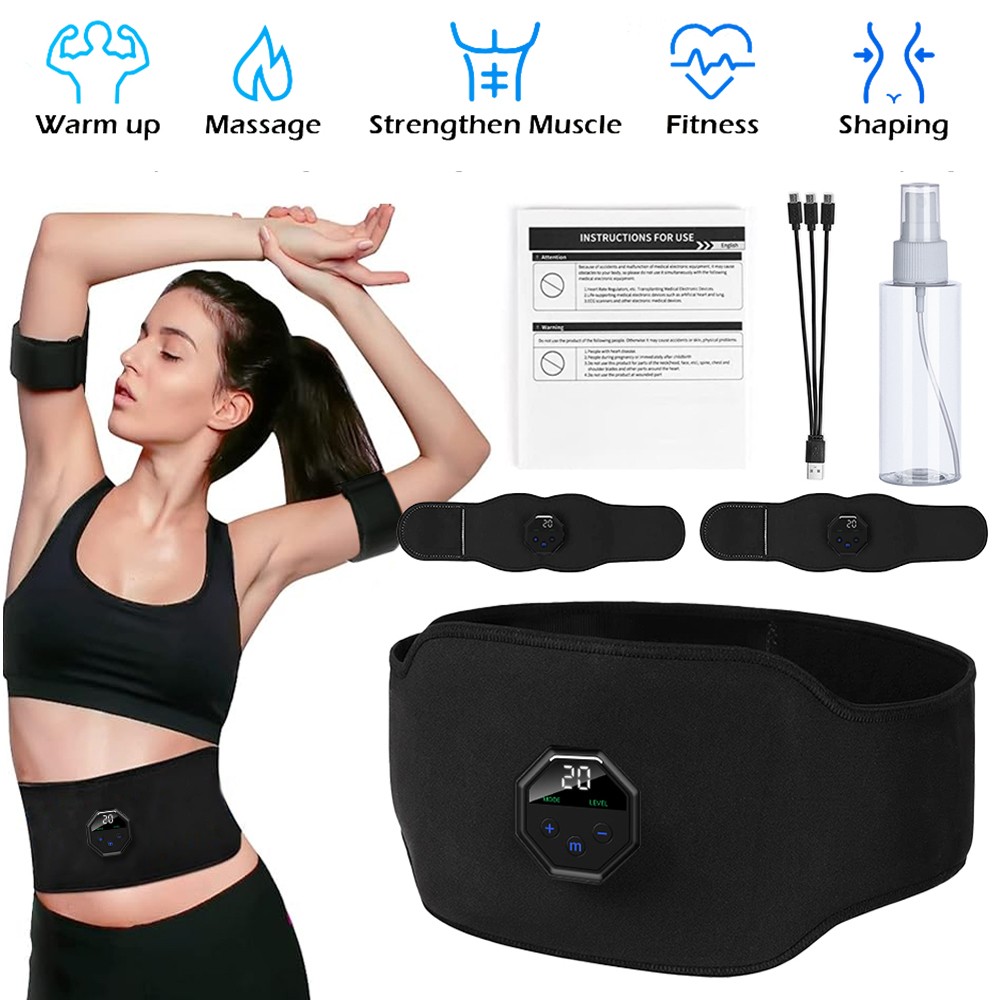Rechargeable EMS Abdominal Muscle Toning Belt Trainer ABS Stimulator Toner Belt
