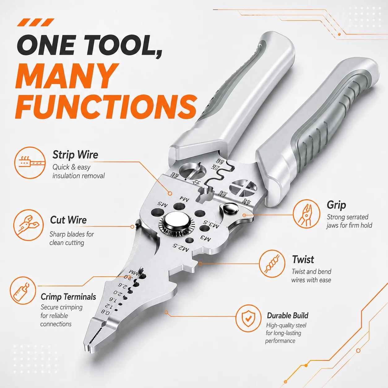 8.5 Inch Multi Functional Industrial Wire Stripper Cutter Crimper Heavy Duty Sta