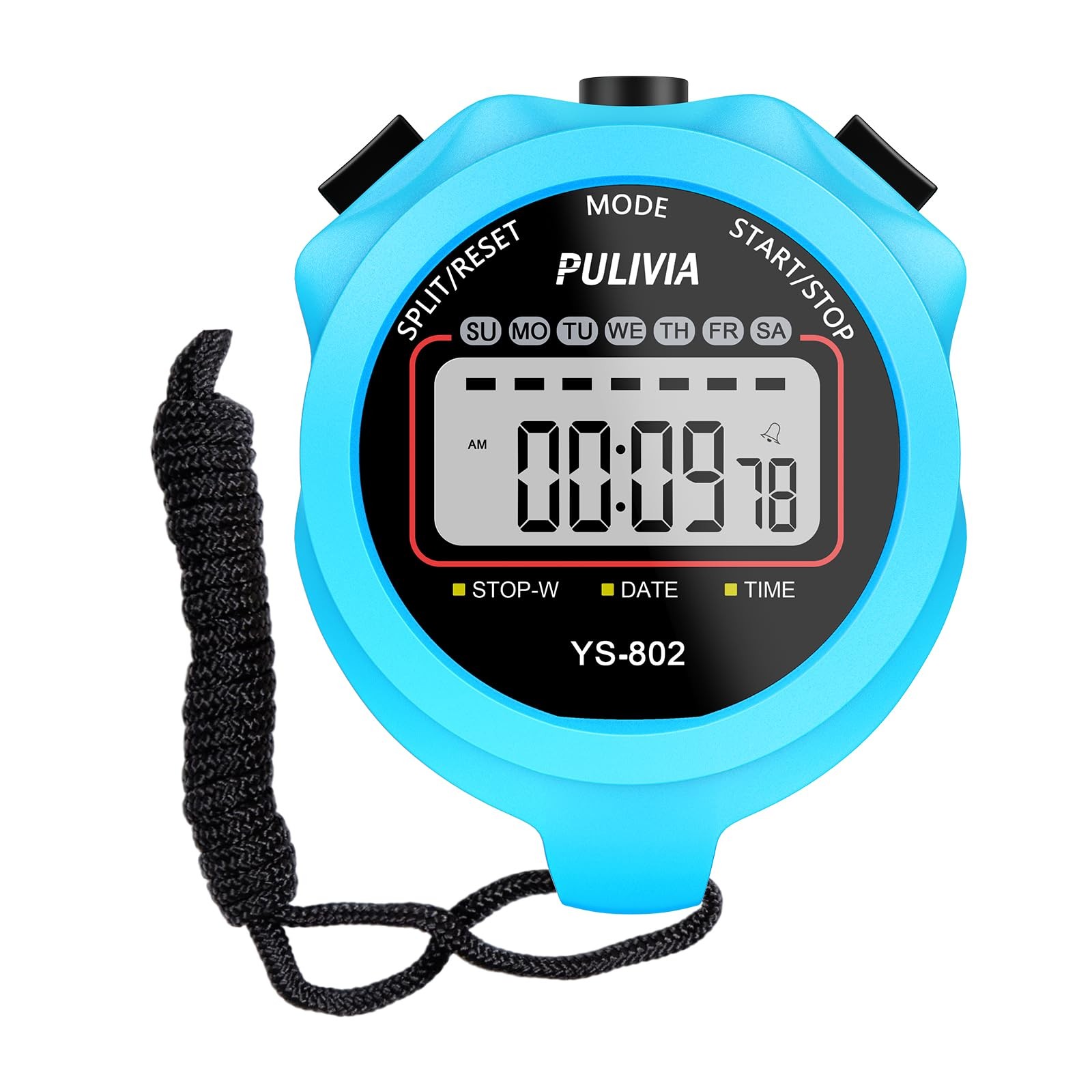 PULIVIA Sports Stopwatch Timer, Single Lap Split Digital Stop Watch for Blue