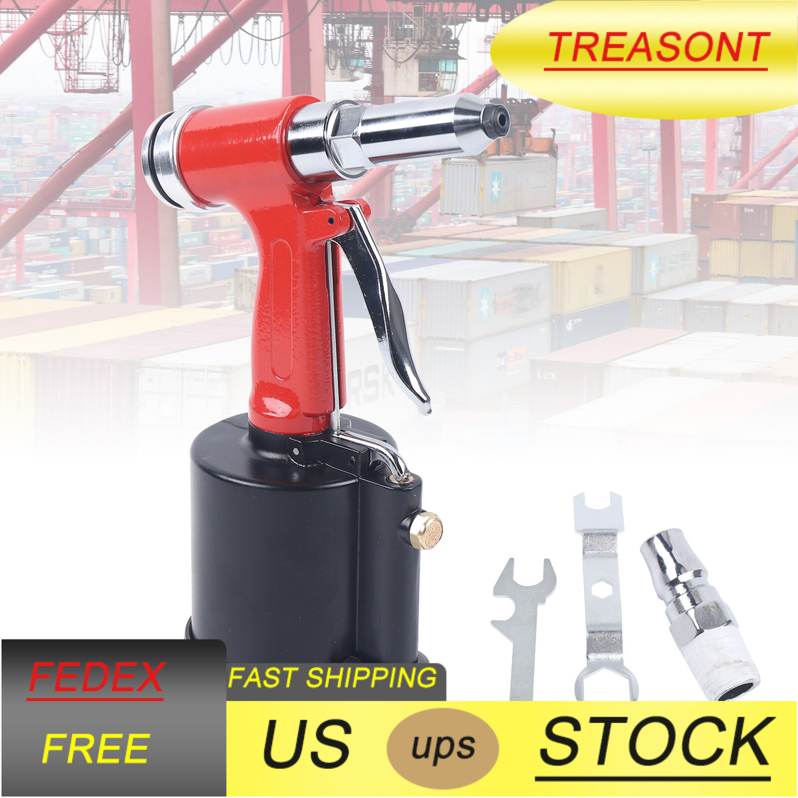 Pneumatic Air Hydraulic Pop Rivet Gun 1/8" 5/32" 3/16" 1/4" Riveting Tool Set
