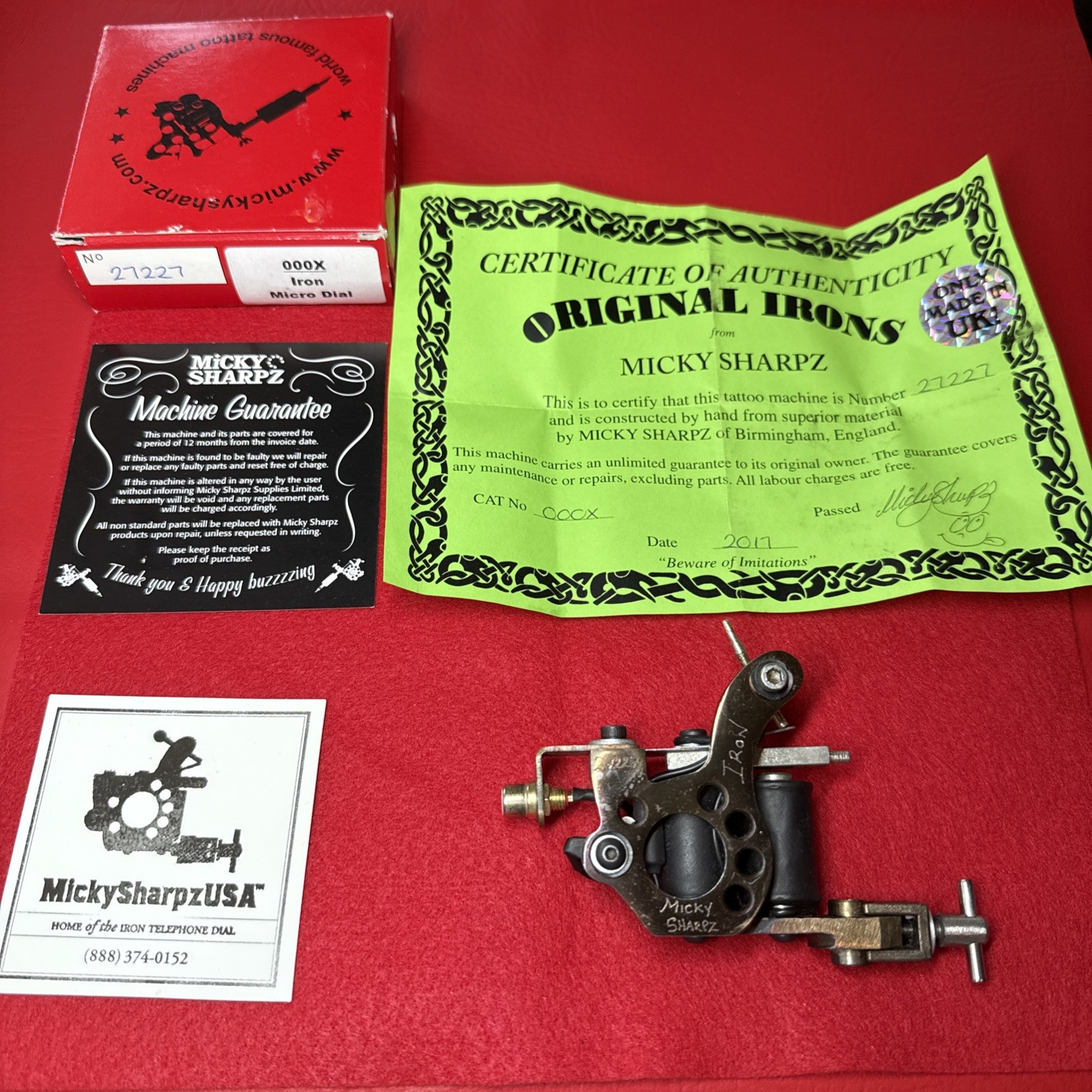 Micky Sharpz Iron Micro Dial Tattoo Machine 2017 Certificate of Authenticity