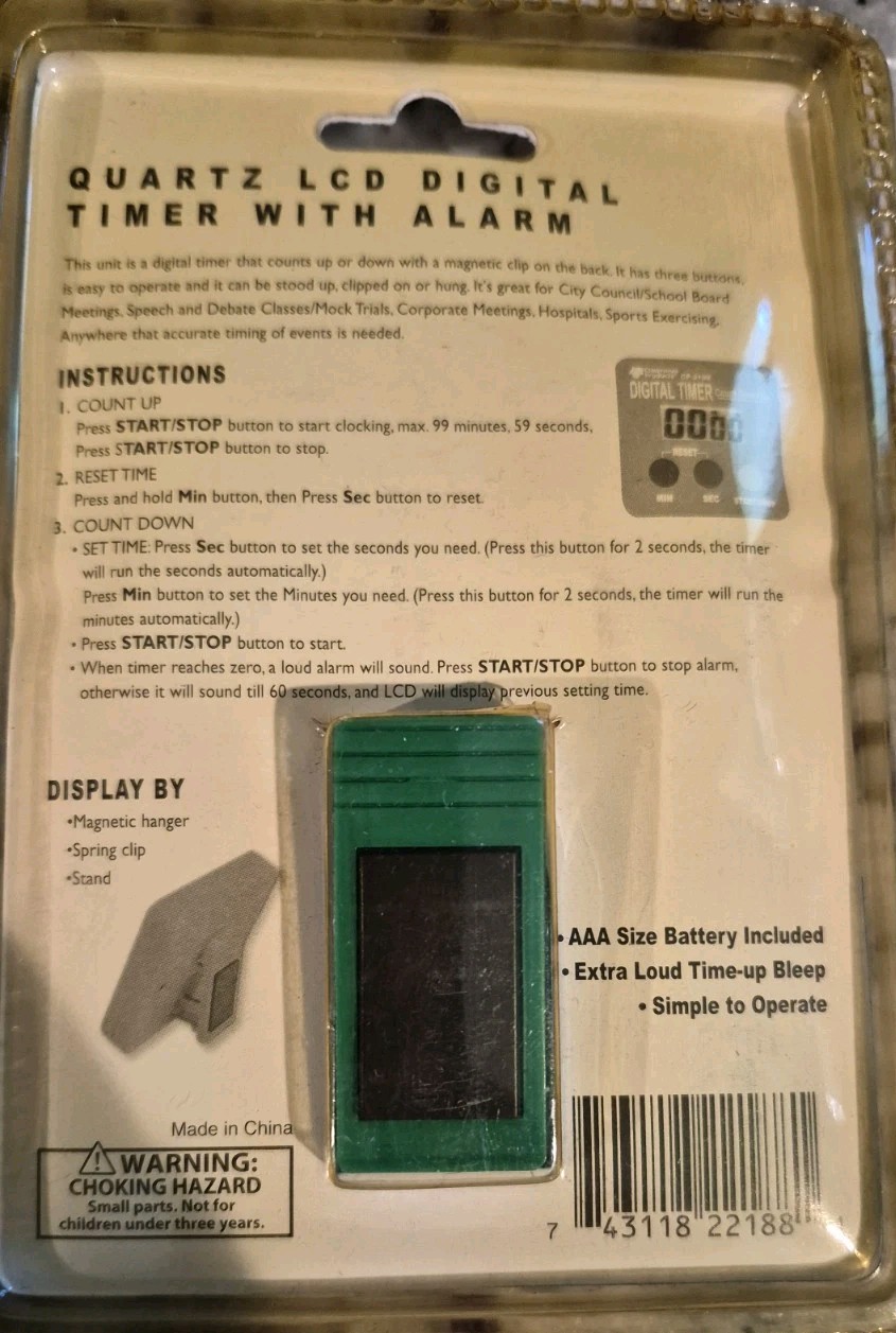 Vintage Digital Timer, Counts Up & Down, Seconds & Minutes Sealed