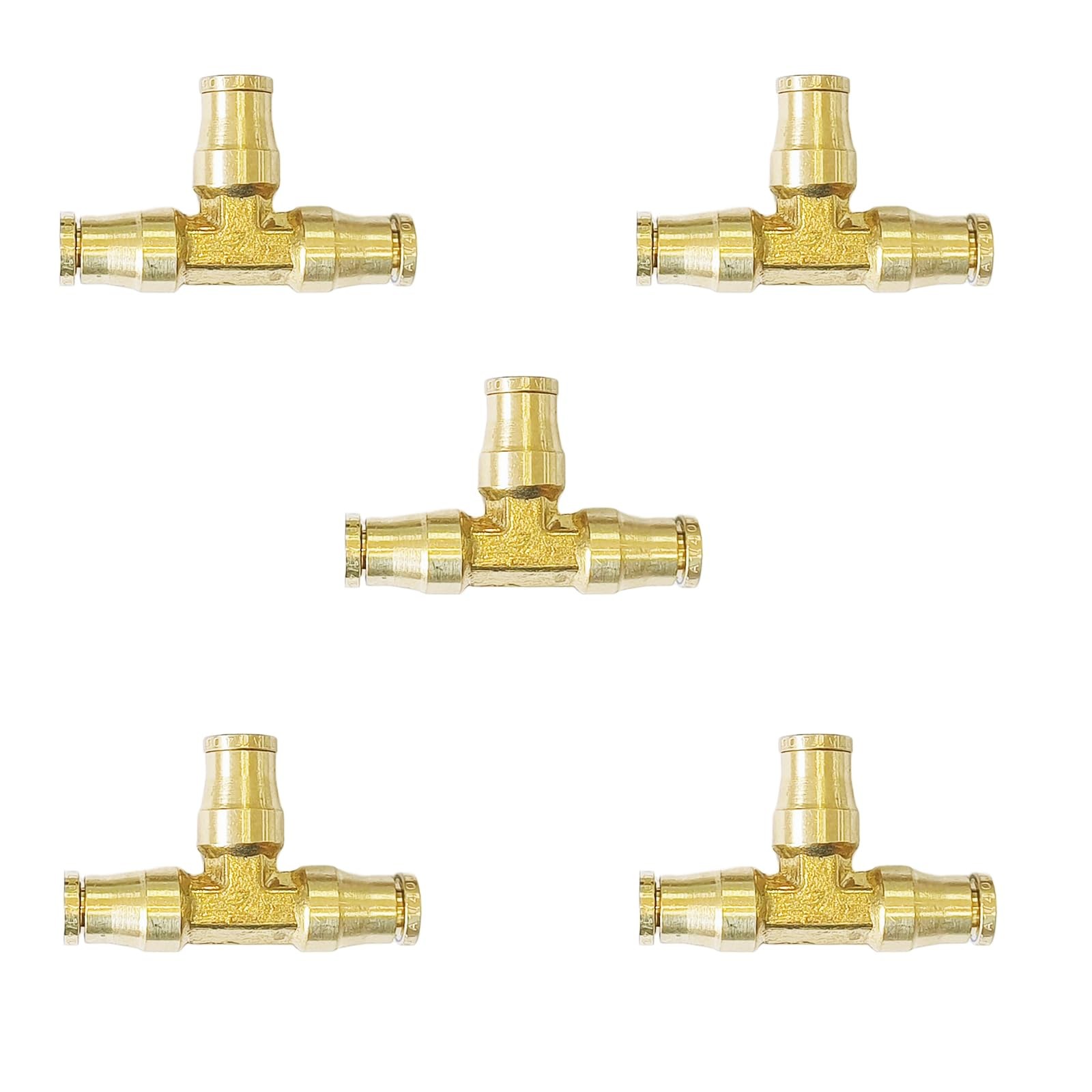 5Pcs 1/4 Inch Push To Connect DOT Air Fittings Tee Union Brass Air Hose Fittings