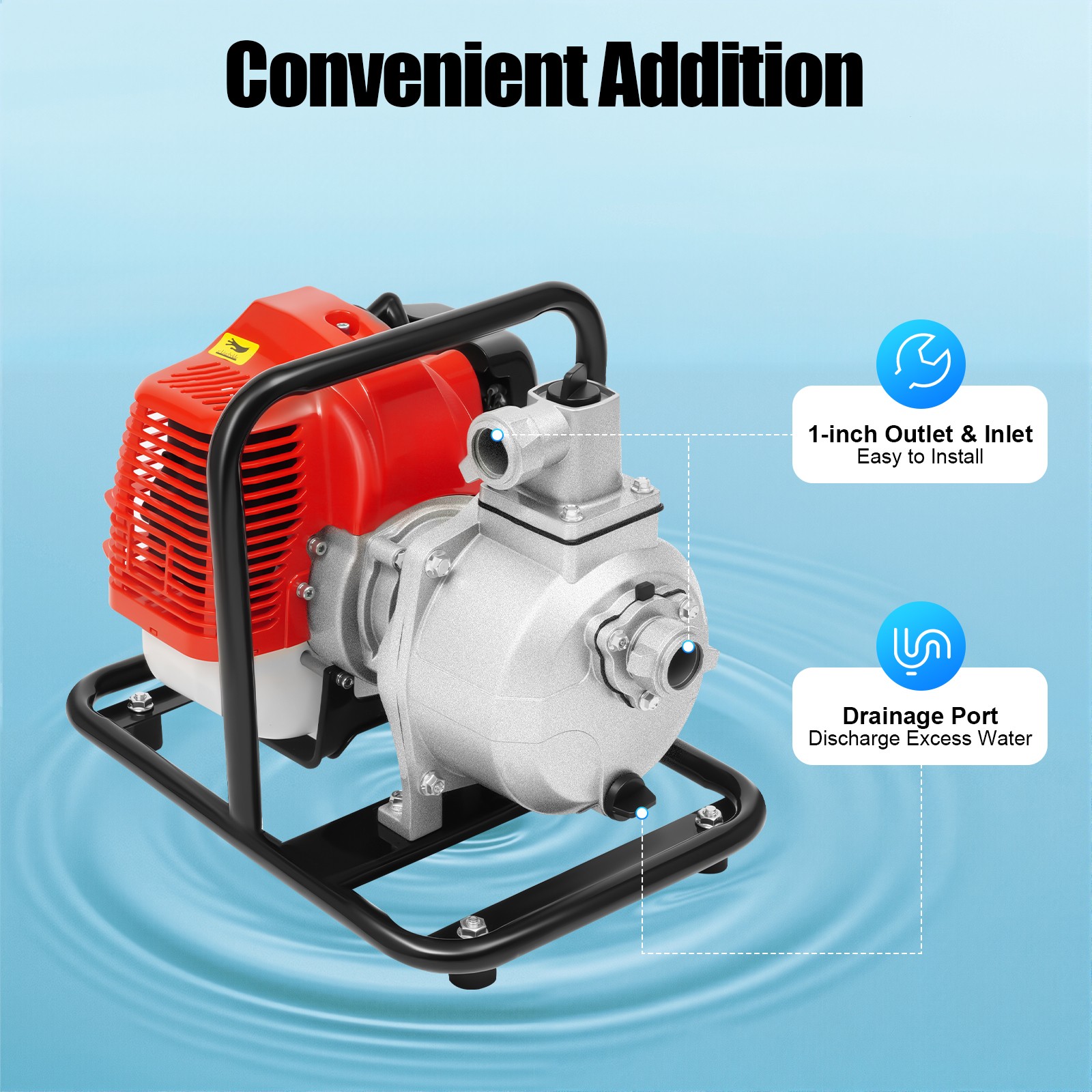 2-Stroke 1.7HP 1" Gasoline Water Pump Gas-Powered Semi-Trash Water Transfer Pump