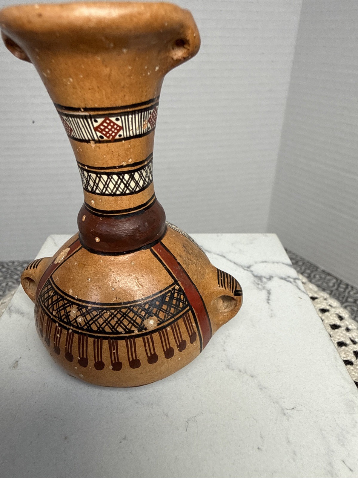 Cusco Peru Art Pottery Hand Painted Patterned Vase Small 3” Vintage Decor