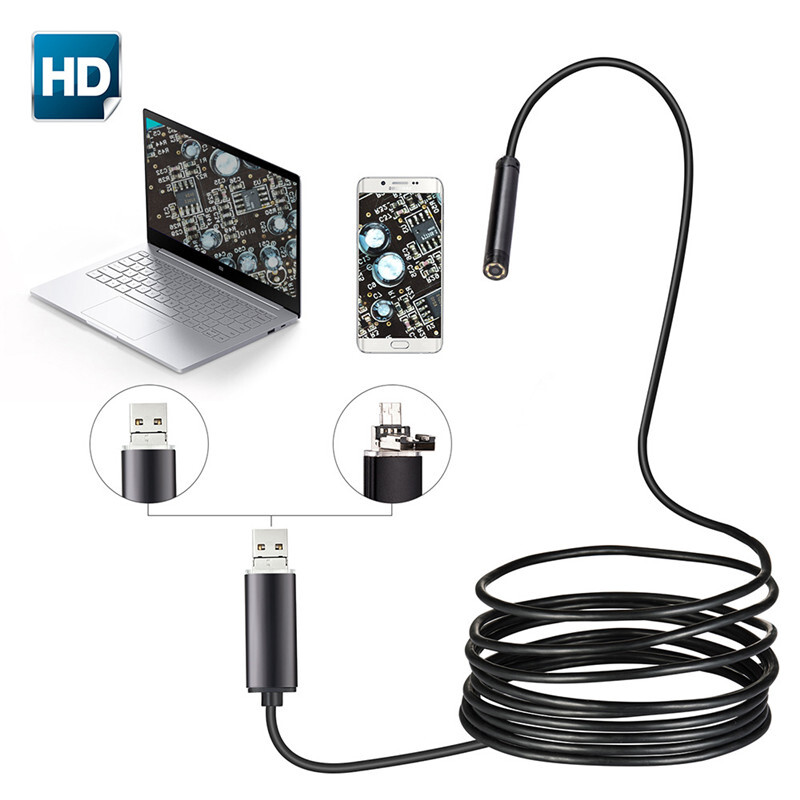 7mm 2in1 Waterproof USB Endoscope Borescope Snake Inspection Camera Android PC