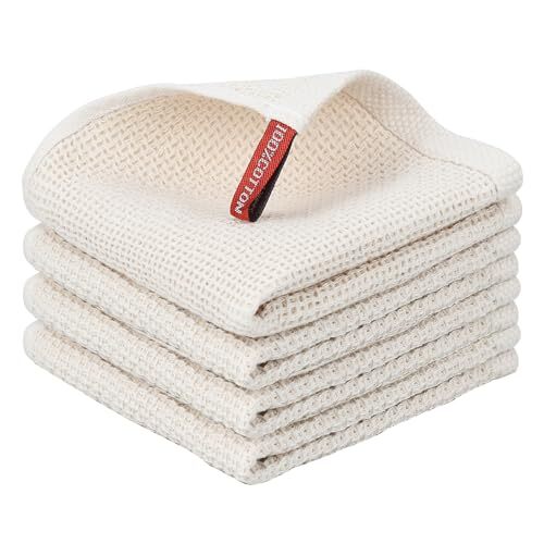 100% Cotton Cleaning Cloth,4 Pack Waffle Weave Cleaning 12 x 12 - 4 Pack Beige