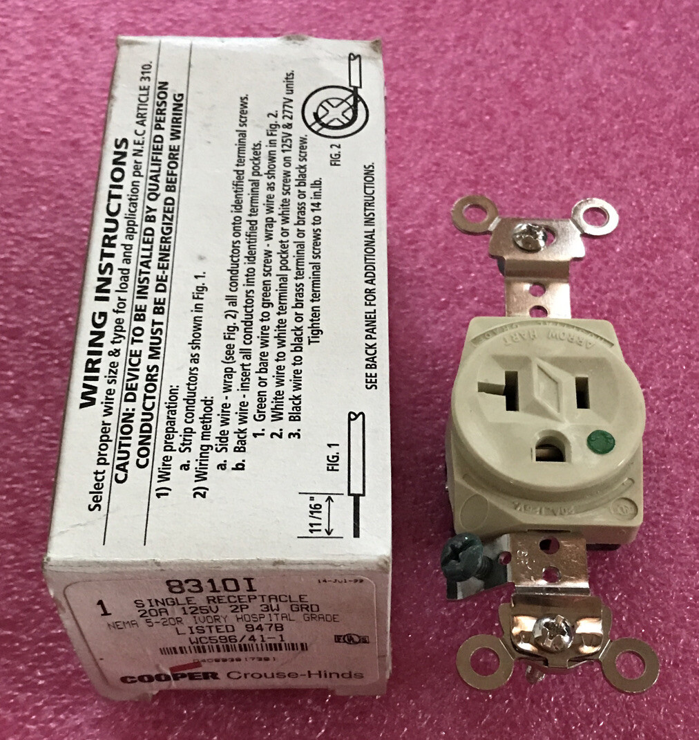 Arrow Hart AH8310I Single Receptacle 20A 125V NEMA 5-20 Ivory