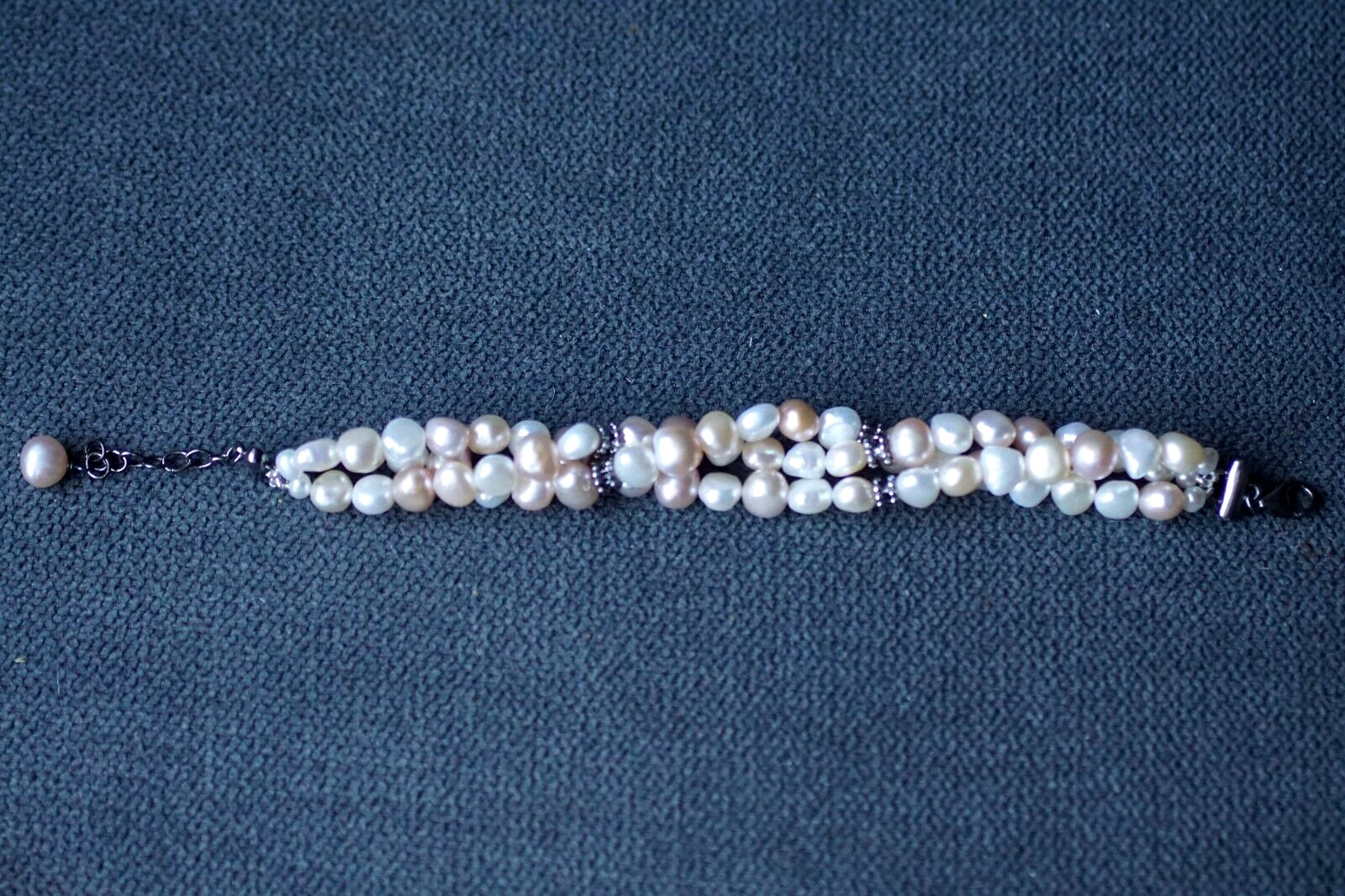 Cultured Pearl 3 Strand Multi Color Marcasite Sterling Bracelet 6 1/2- 7  " NWOT