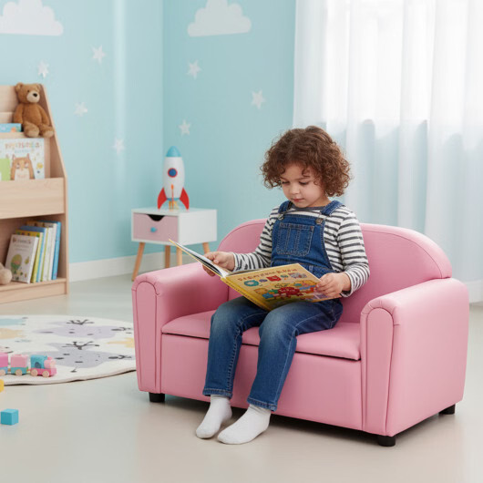 Kids Sofa Armrest Chair with Storage Function-Pink - Color: Pink