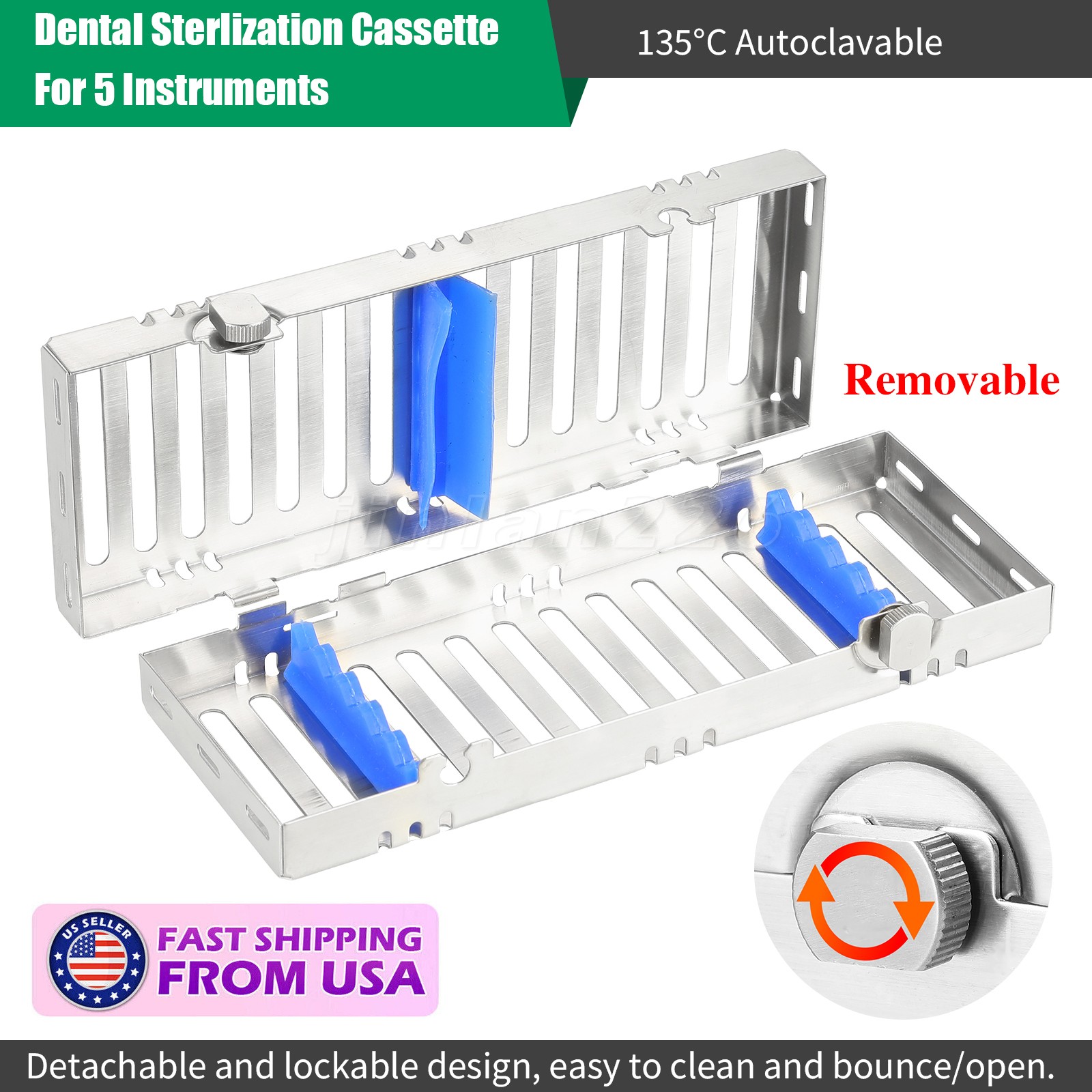 Stainless Sterilization Cassette Rack Box For 5 Surgical Dental Instruments