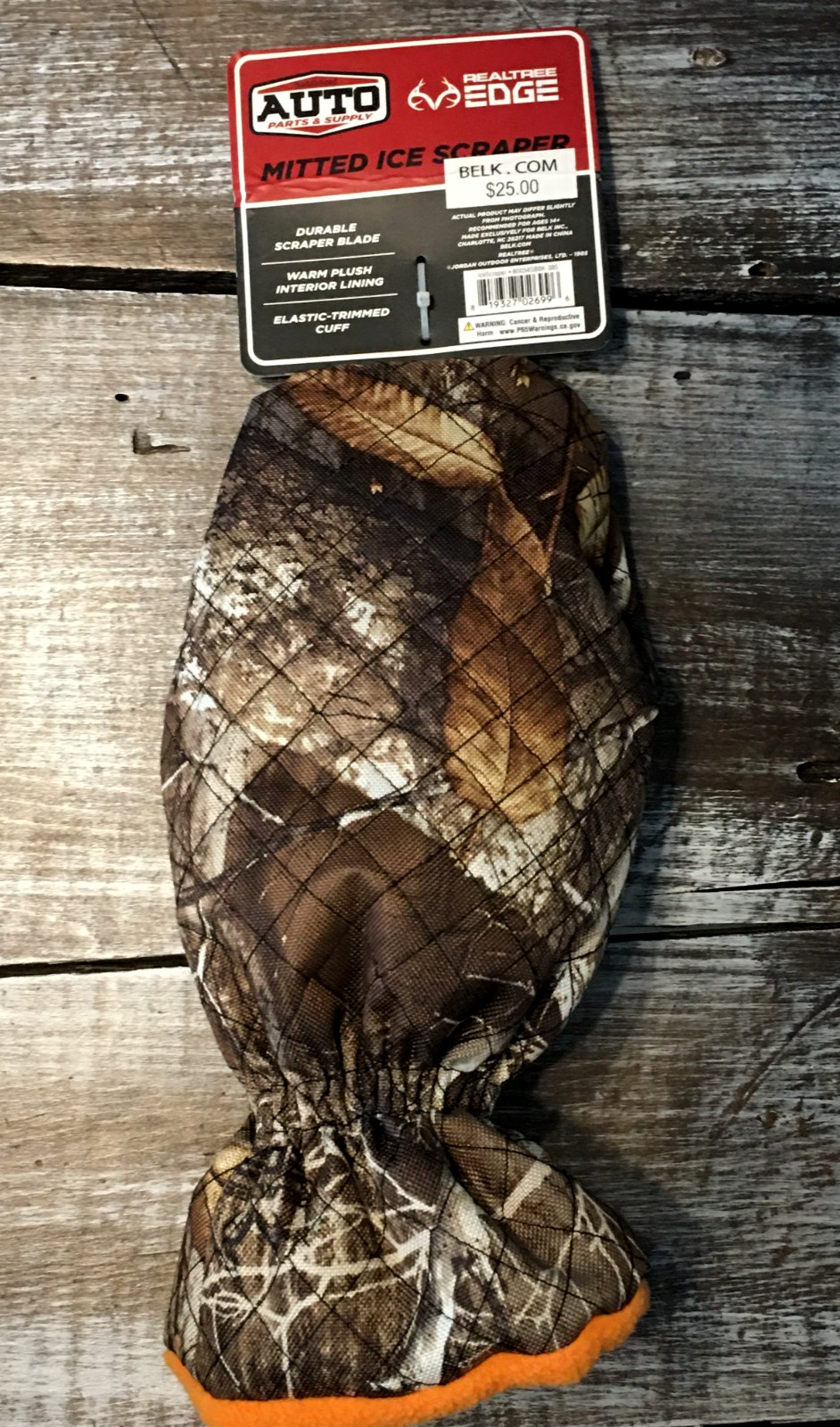 NWT REALTREE EDGE MITTED CAMO ICE SCRAPER W/WARM PLUSH INTERIOR LINING BY BELKS