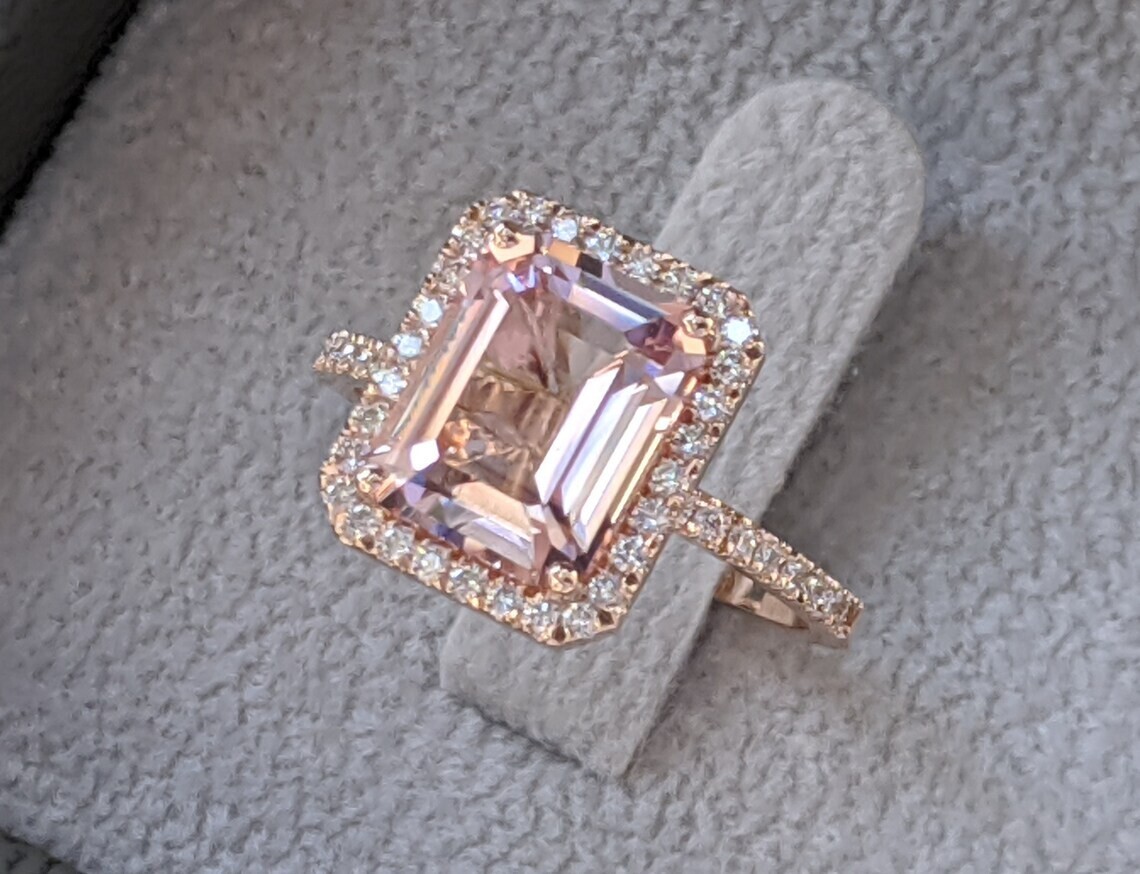 Lab-Created 4.20 Ct Peach Morganite Engagement Ring 14K Rose Gold Finish