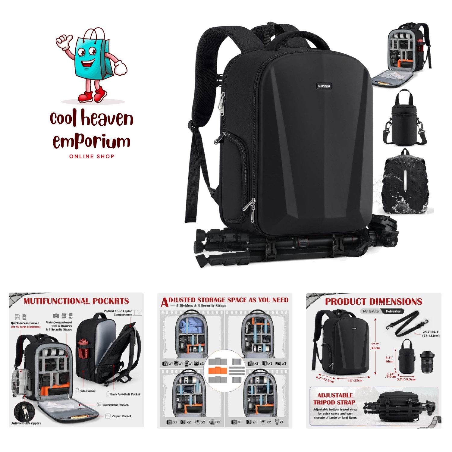 Professional Photography Backpack with Hardshell, Rain Cover & Storage Pockets