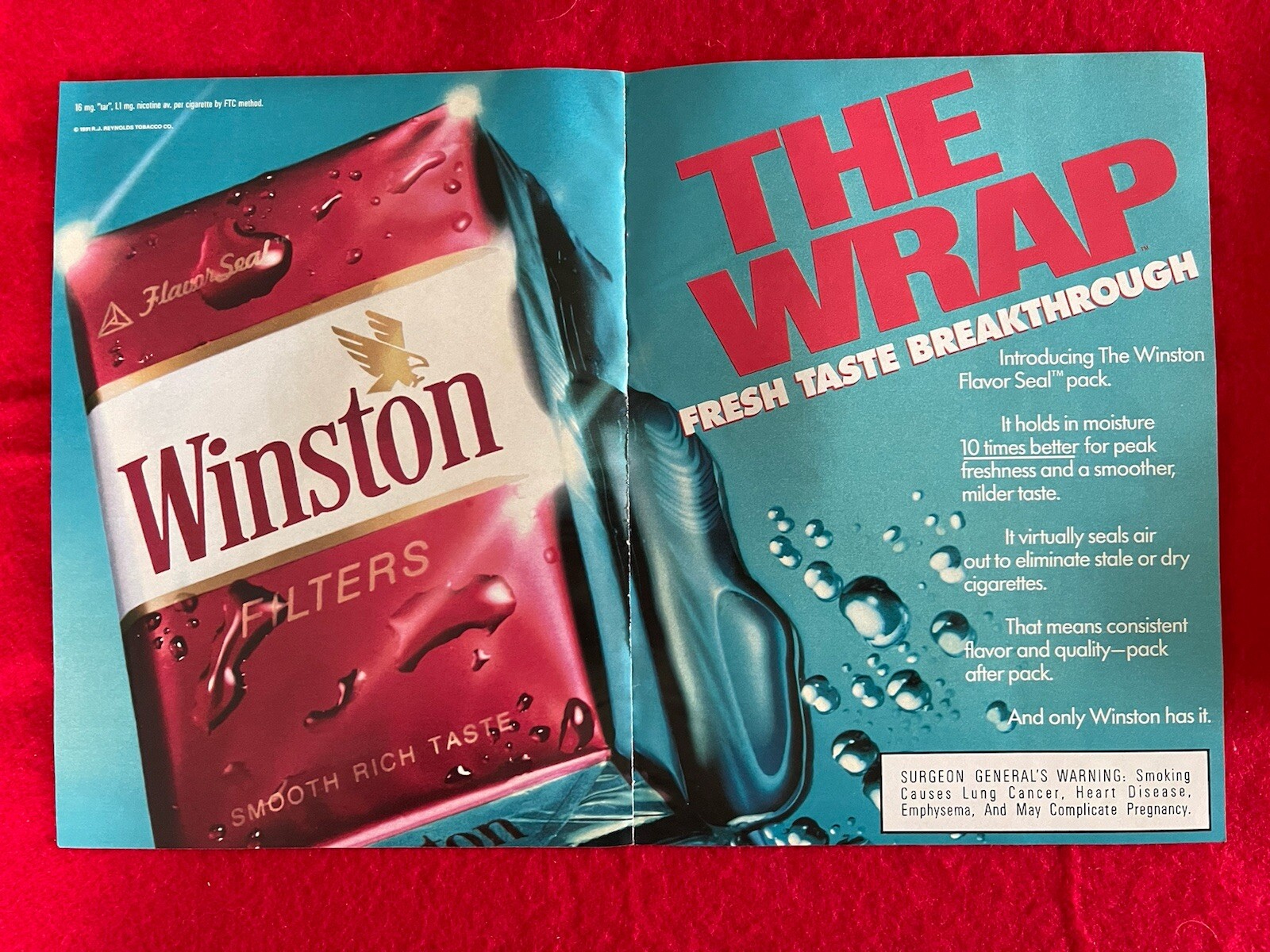 Winston Cigarettes 1991 Print Ad “The Wrap” Fresh Taste Breakthrough