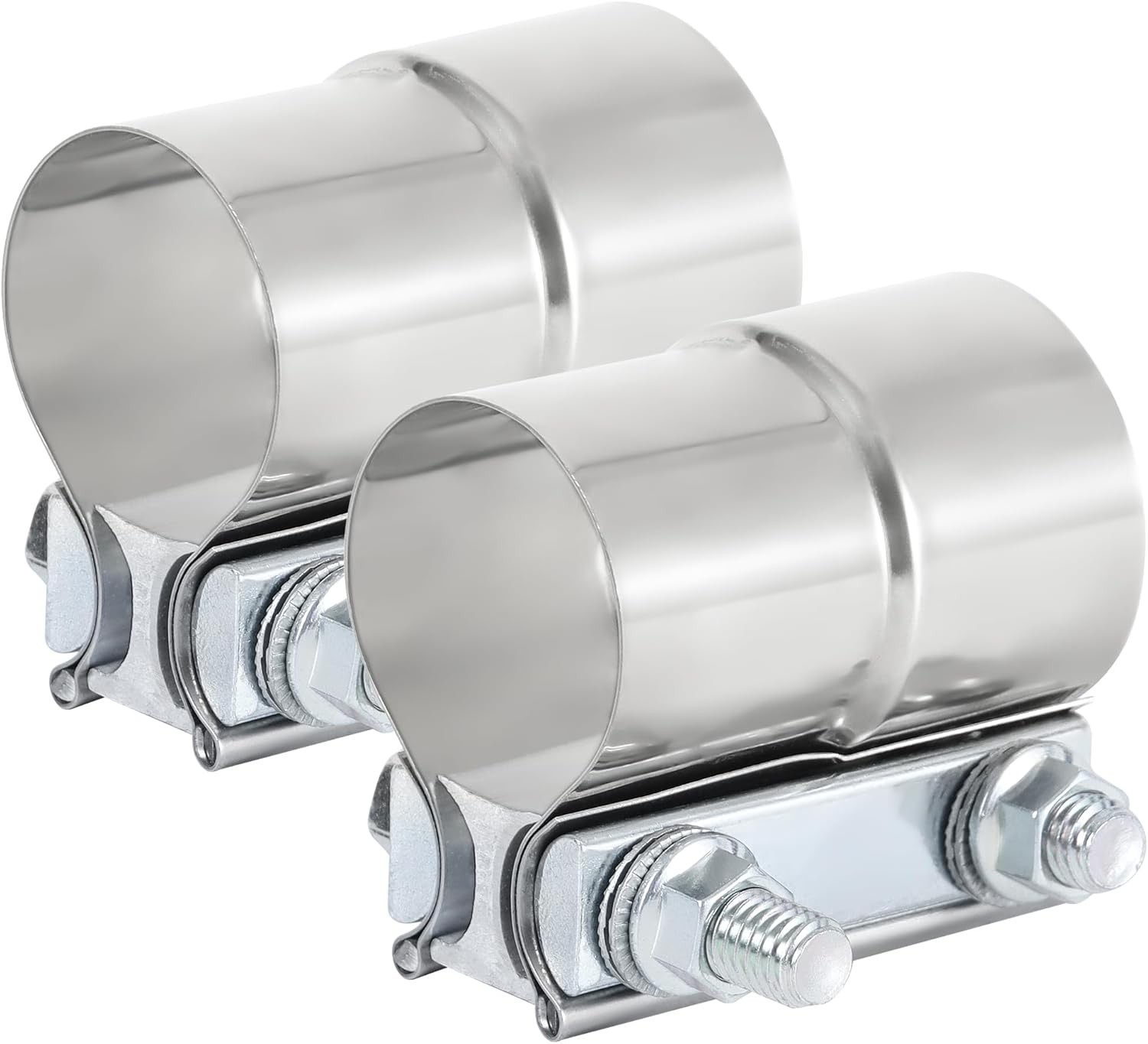 2 1/4 inch Lap Joint Exhaust Band Clamp Sleeve Coupler Stainless Steel (2Pcs)