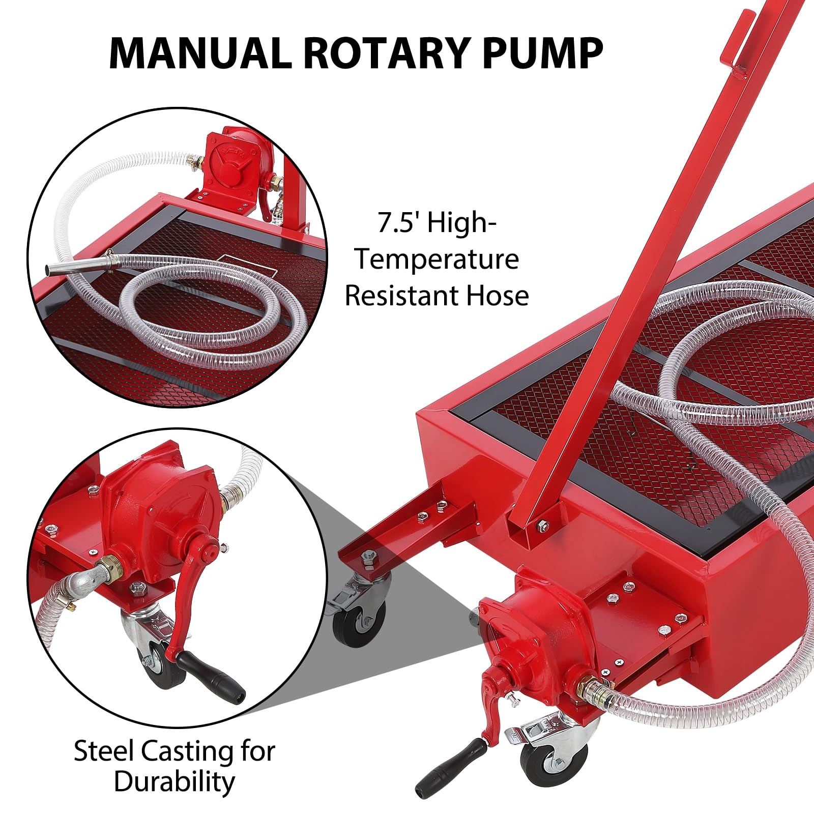 20 Gallon Electric Oil Drain Pan Cart Low Profile Oil Drain Pan w/ Manual Pump