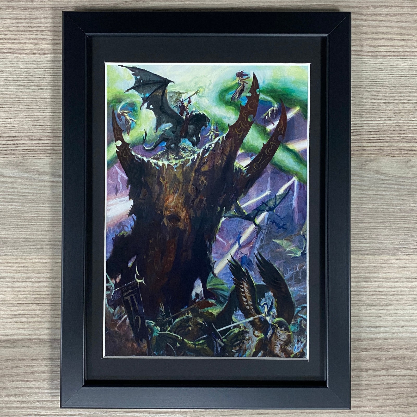 DARK ELVES FRAMED ART MANTICORE SORCERESS WARHAMMER AGE OF SIGMAR OLD WORLD AOS