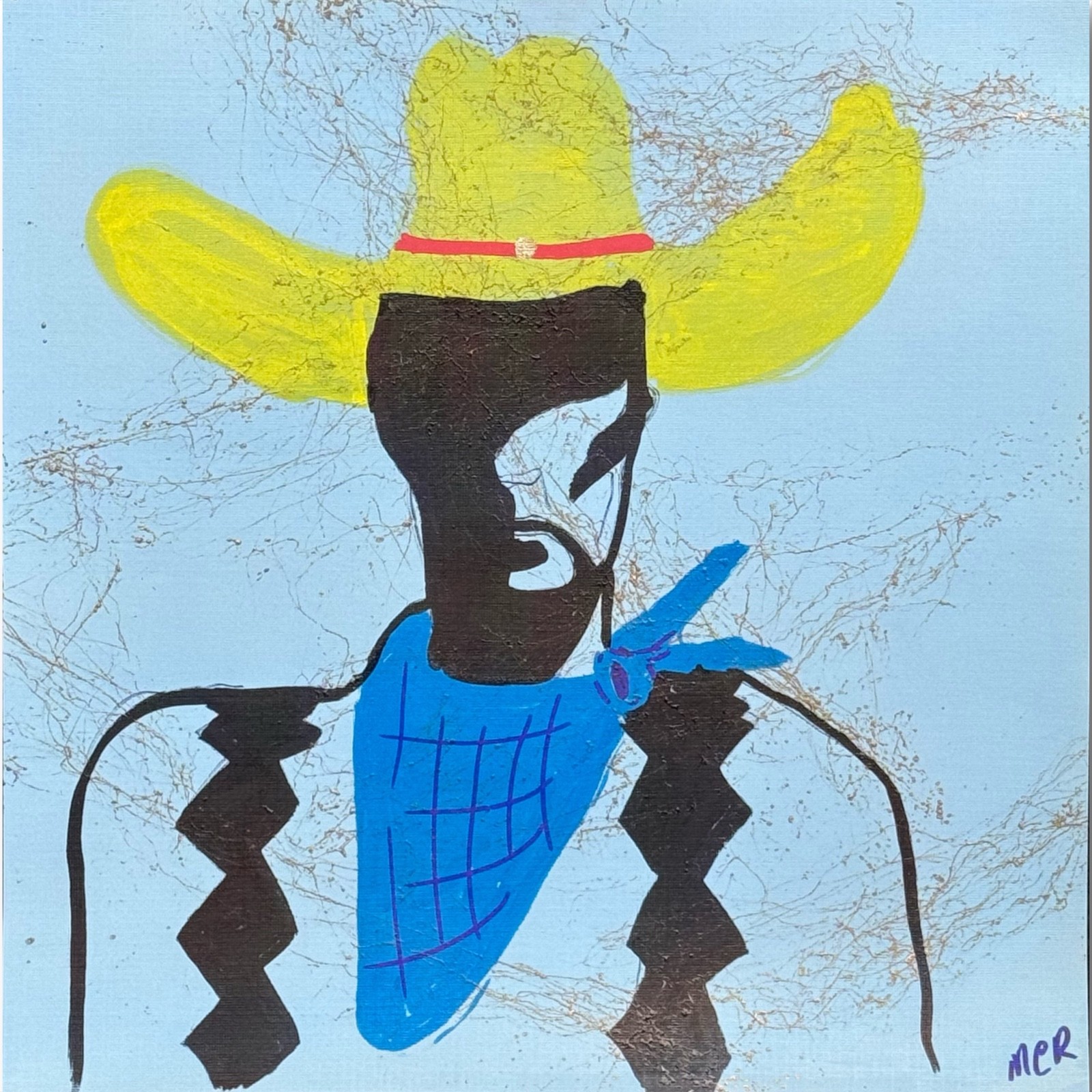 Original Signed Mixed Media Art Painting 12x12 Art ON VERY HEAVY PAPER Cowboy