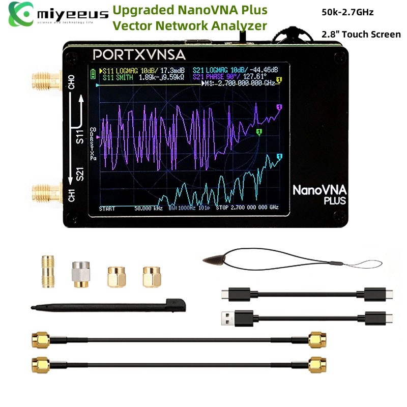 Upgraded NanoVNA Plus 50kHz-2.7G Vector Network Analyzer 2.8-in Touch Screen VNA