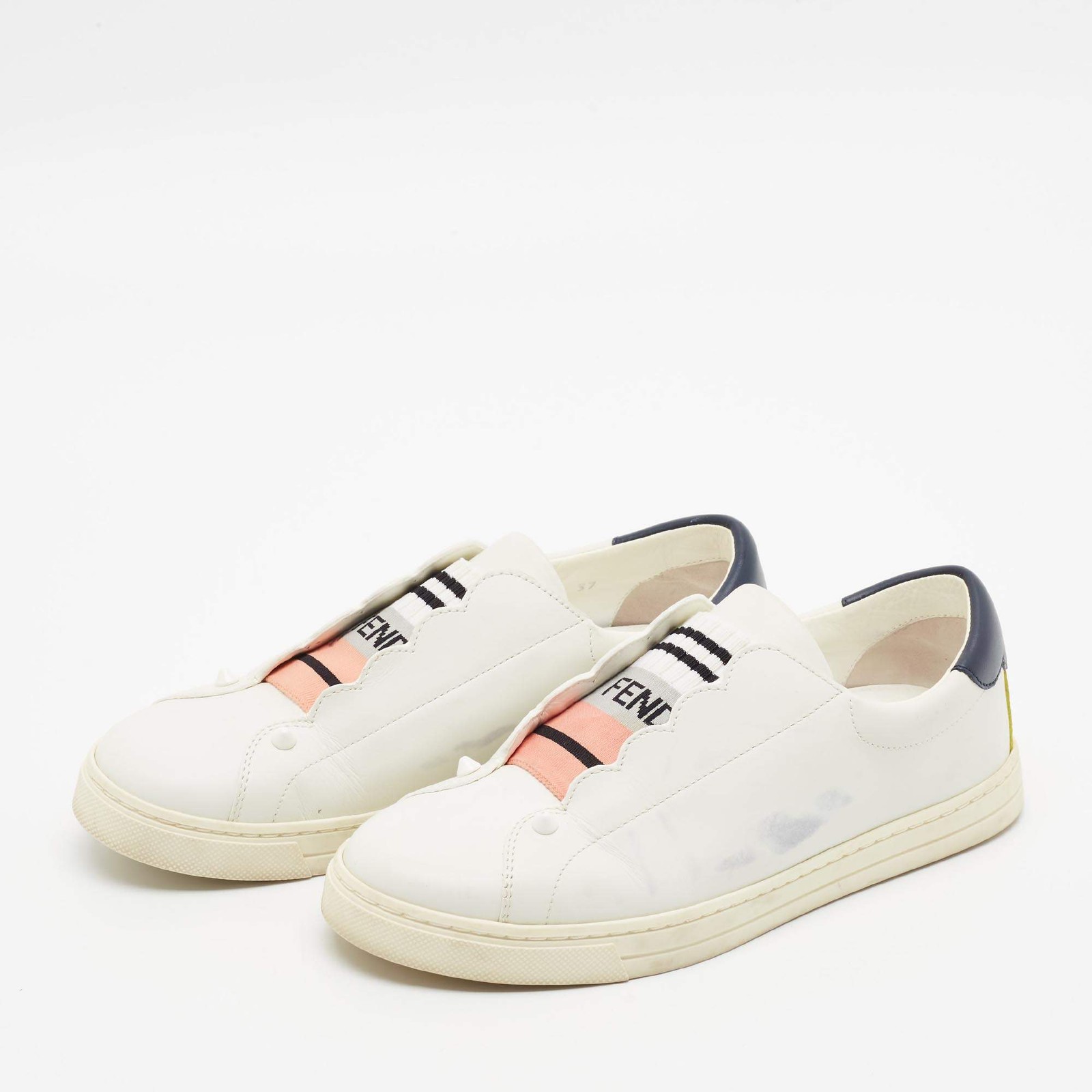 Fendi Rockoclick Size 37 White Leather Slip On Sneakers