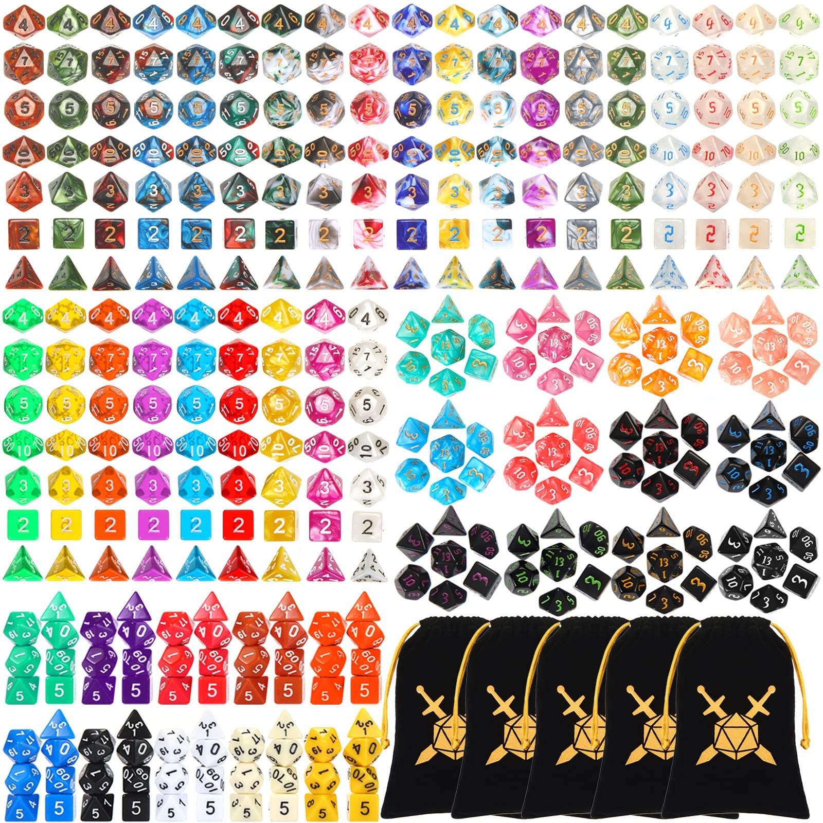 350 Pcs Compatible with DND Dice Sets Bulk Polyhedral Dice with Drawstring Ba...