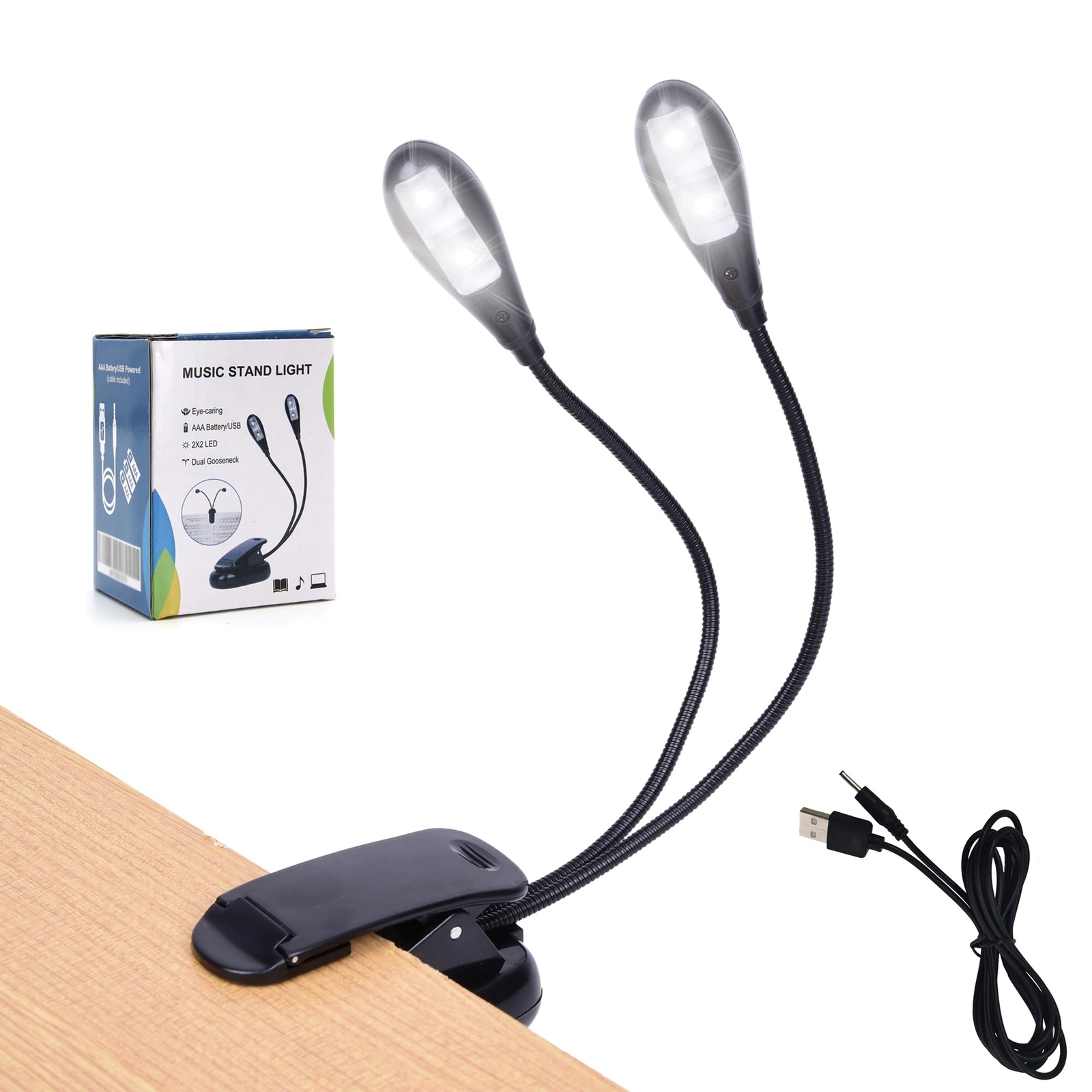 Music Stand Light 1/2/4/10 Pack Clip On Led Book Lights Usb And Aaa Battery Oper