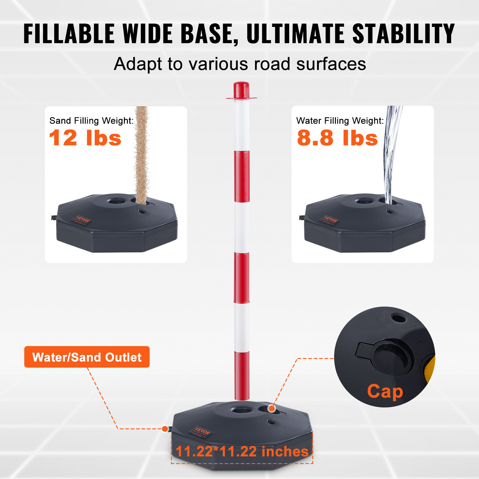 VEVOR 6PCs Traffic Delineator Post Cones with Fillable Base 6.6 FT Chain