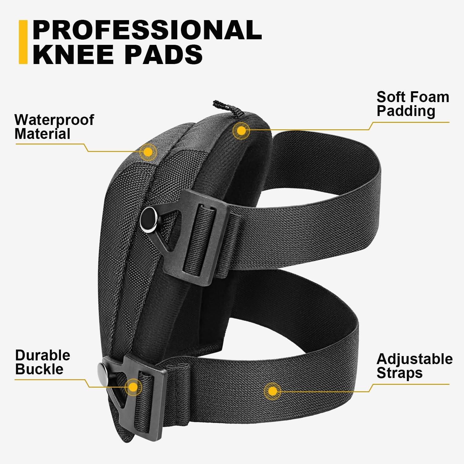 Lightweight Foam Knee Pads for Men - Non-Slip Thick Soft Padding Strong Strap