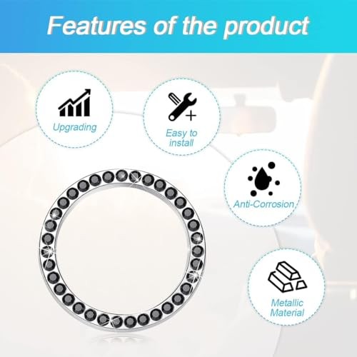 Bling Car Engine Start Ring Decals, 2PCS Crystal Rhinestone Vehicle Push Black