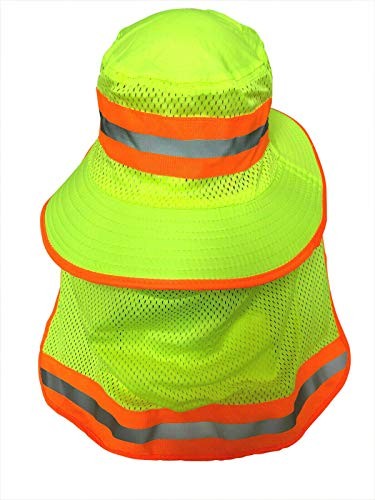 Men High Visibility Reflective Sun Hat with Medium-X-Large 2pcs (Orange+lime)