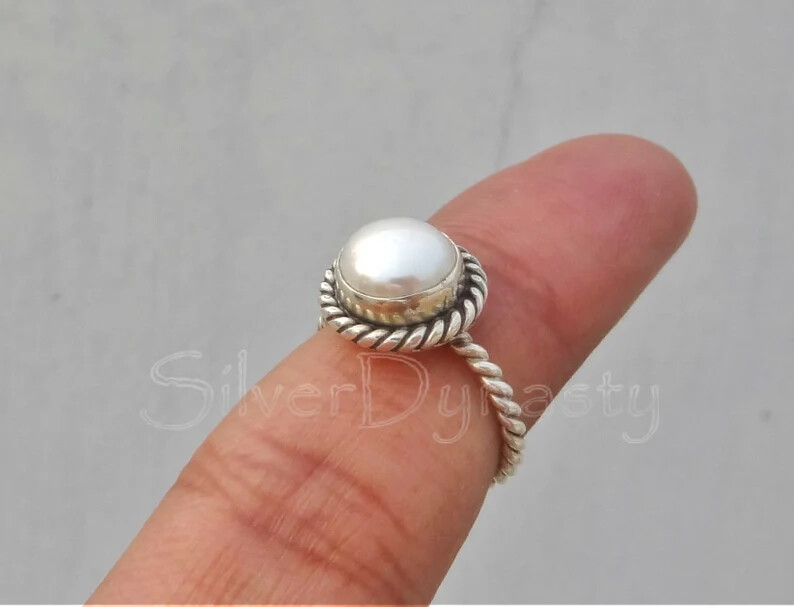 Peral Solid925 Sterling Silver Band& Statement Ring Handmade Ring All Size -q-61