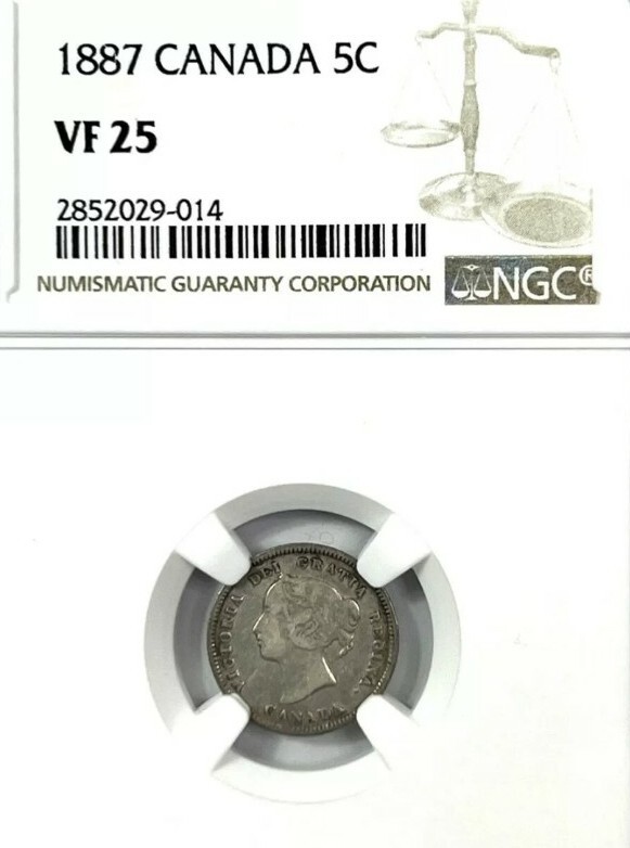 1887 Canada 5C SILVER - NGC VF 25. Low Mintage Key Date . Rare