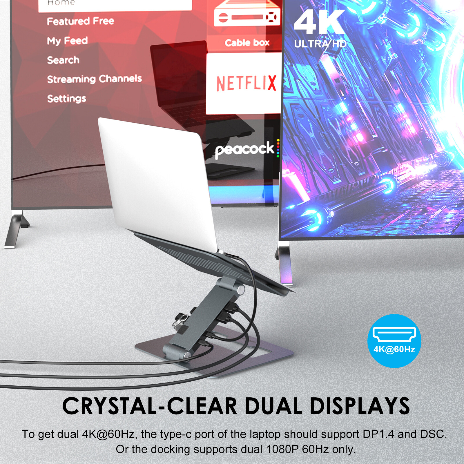 9-in-1 USB C Dock Laptop Stand Computer Riser Dual HDMI RJ45 for 10-17" Notebook