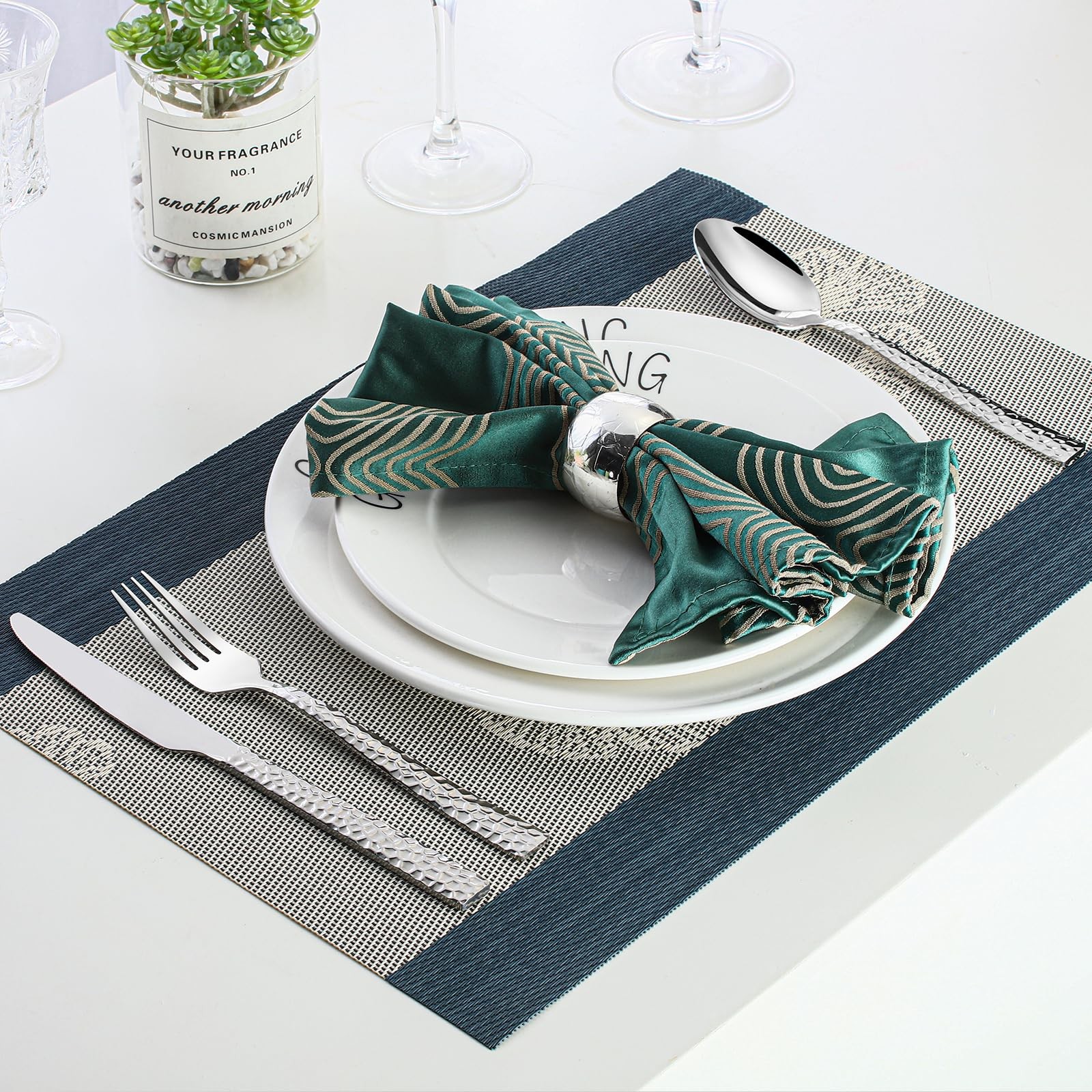 60 Piece Silverware Set for 12, Stainless Steel Hammered Flatware Set, Kitche...