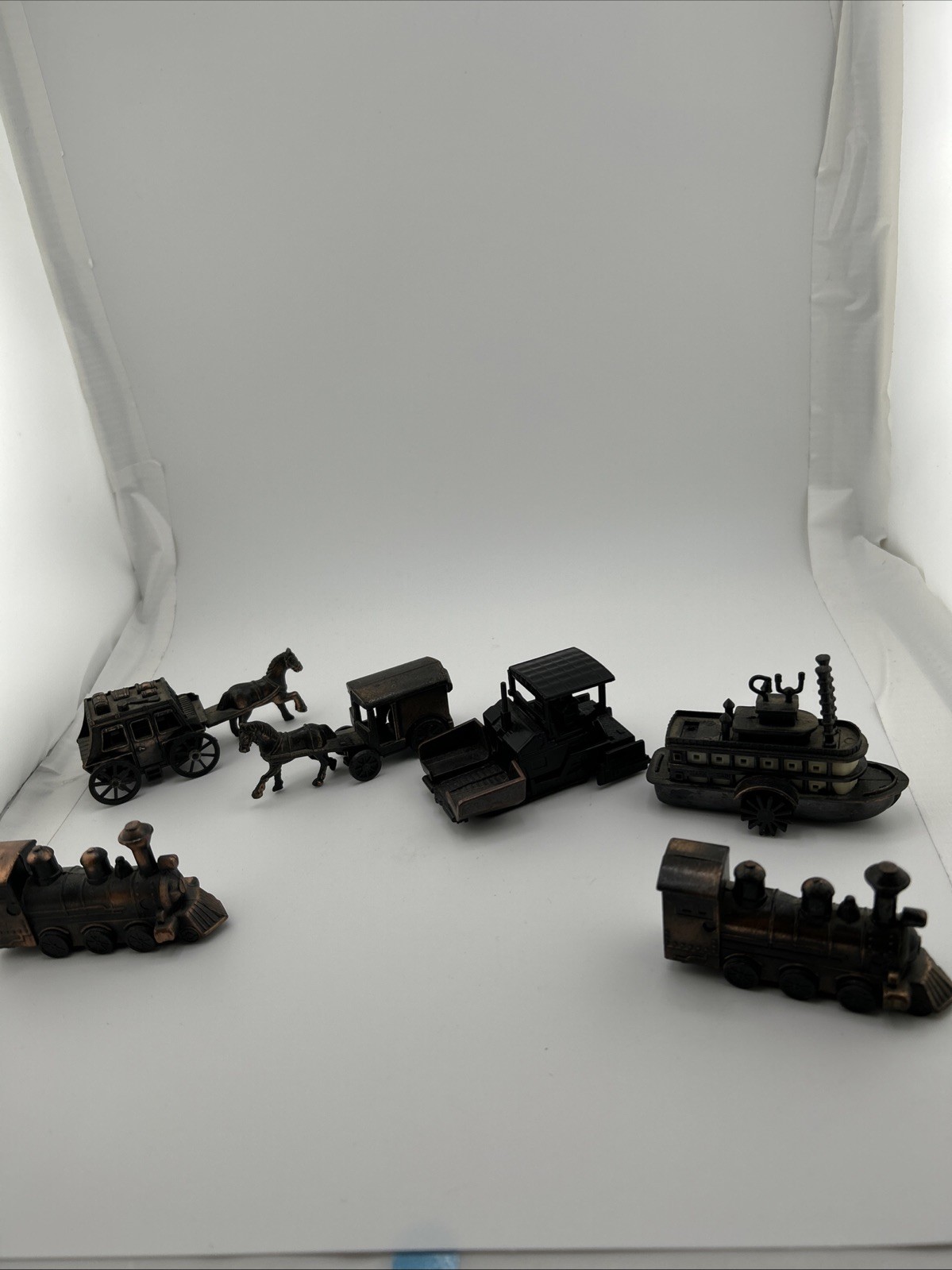 Vintage  die cast metal pencil sharpener Lot Of 6 Train-asphaltpaver-horse&buggy