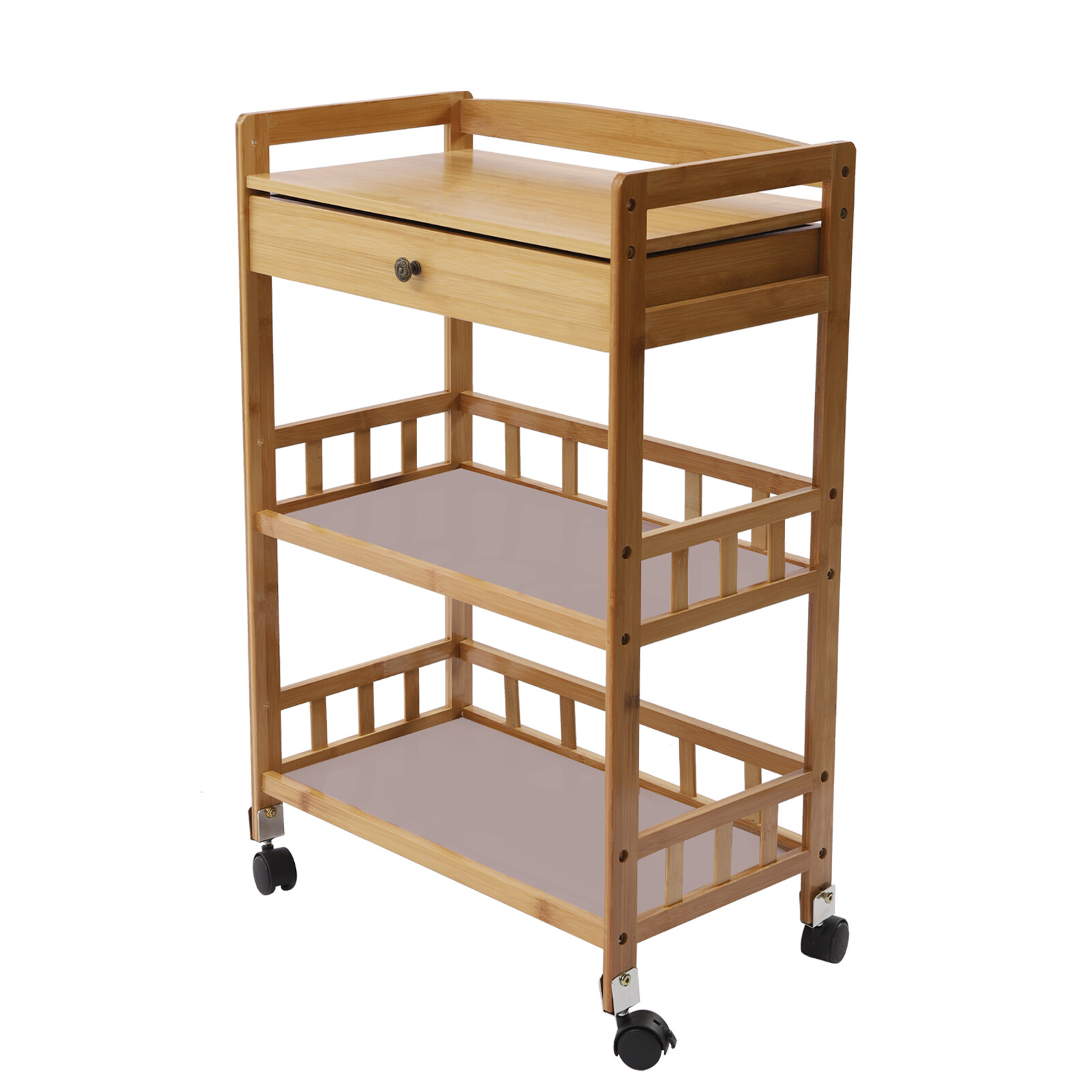 Rolling Bamboo Kitchen Cart Multi Purpose Serving Cart Storage 3 Tiers Standing