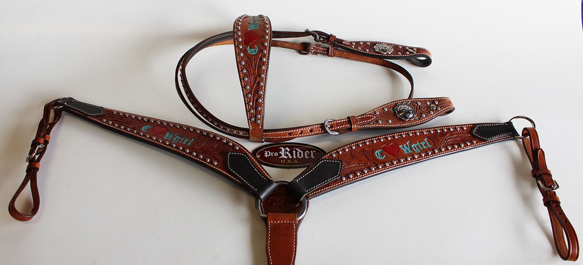 Show Tack Horse Bridle Western Leather Headstall BreastCollar Turquoise 8090
