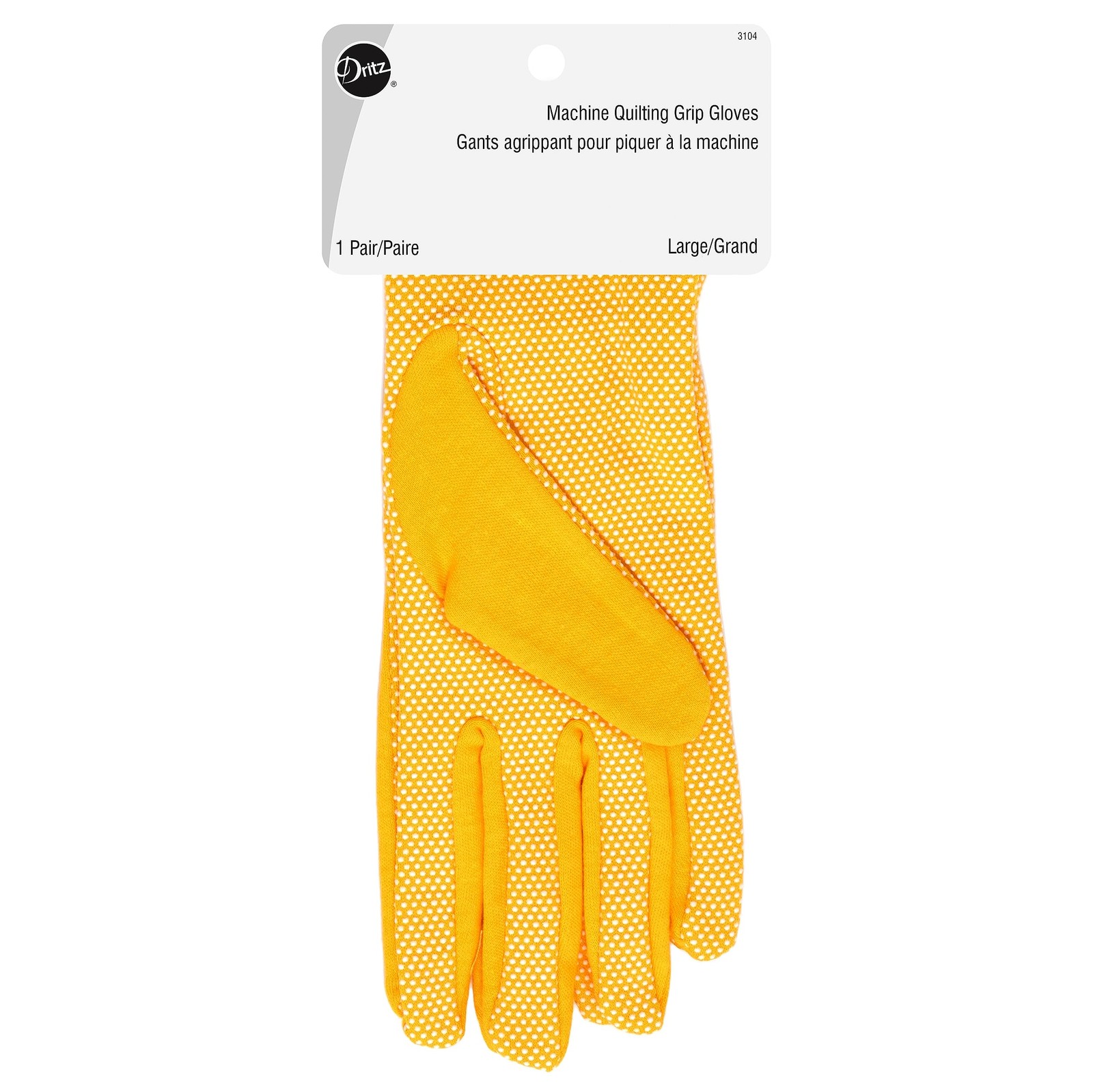 Dritz Machine Quilting Grip Gloves, Yellow, Large, 1 Pair Yellow