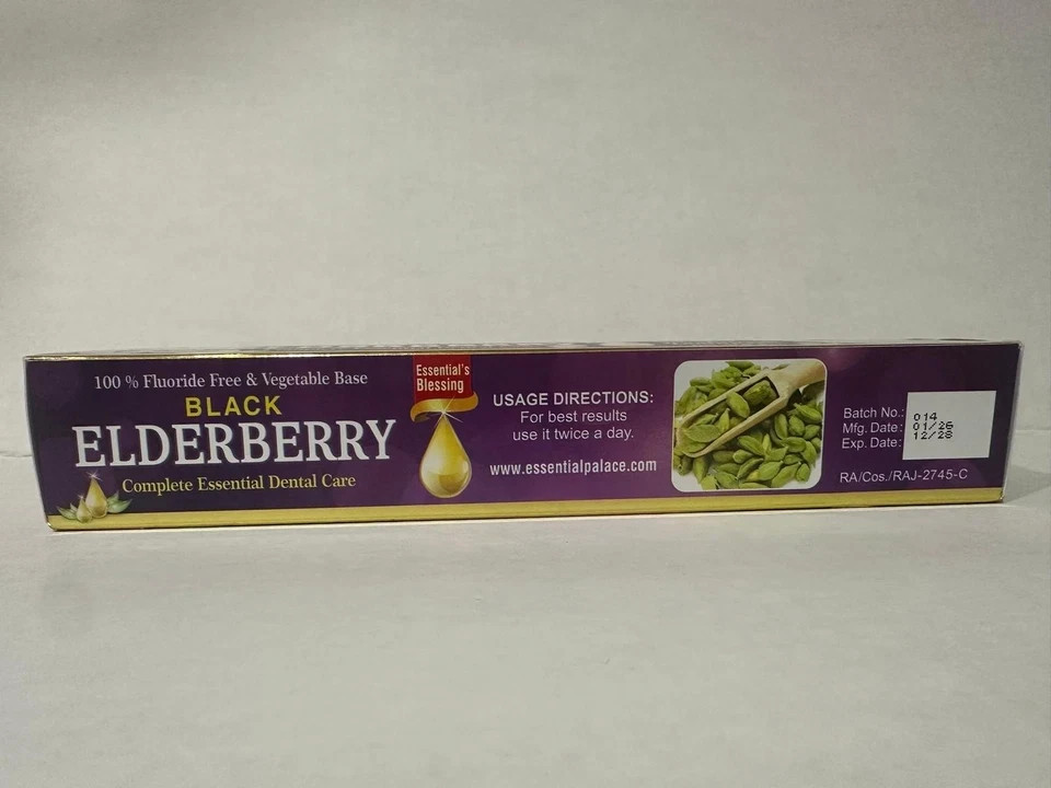 6 Pack Essential Black Elderberry Fluoride-Free Toothpaste 6.5 oz Cardamom