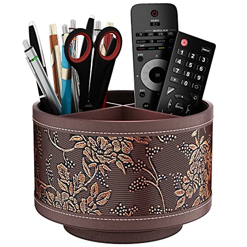 Remote Control Holder, Faux Leather 360° Art Supply Organizer, Multi Retro